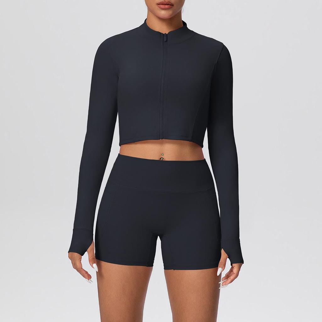 Women's Slim Fit Zip-Up Jacket & High-Waist Butt-Lifting Shorts Yoga Set