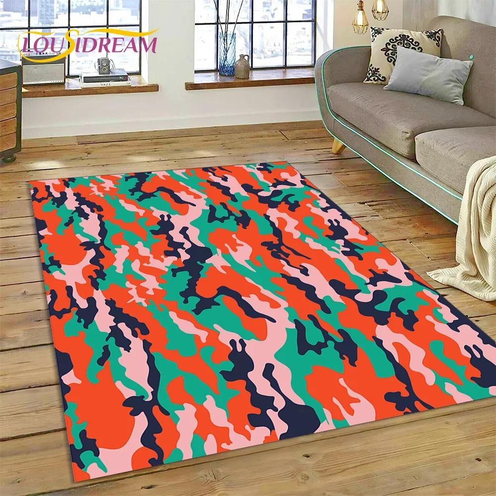 3D bunter Tarnmuster grüner Camouflage 2025 Stil Teppich für Wohnzimmer Schlafzimmer Zuhause Sofa Dekoration Bereichsteppich rutschfeste Bodenmatte