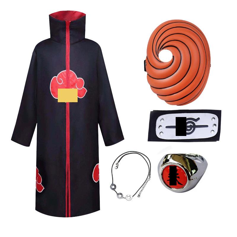 Hot Sale Anime Ninja Akatsuki Organization Cloak Set Forehead Ring Headband Necklace Kuwo Handsword Set