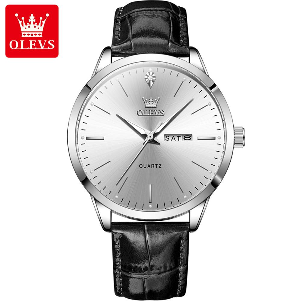 OLEVS 2935  Luxury Brand Hot Selling Styles   Calendar Genuine Leather Luminous Strap Quartz Watch for Man