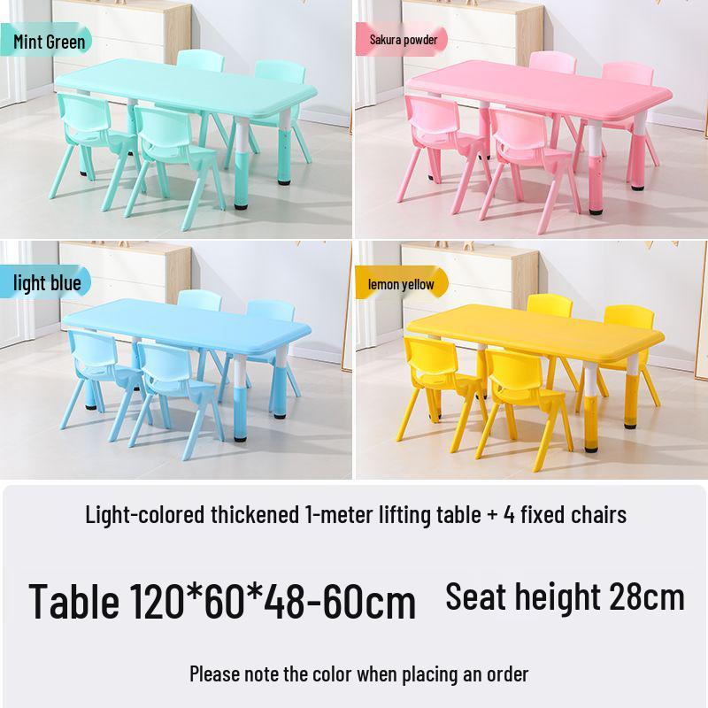 Children's Rectangular Plastic Learning Table & Chair Set with Building Block Surface