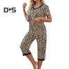 2 Pçs/Conjunto Pijamas Femininos Verão Estampa Floral Decote Em V Manga Curta Camisa Elástica Cintura Curta Calças Curtas Roupa de Casa Roupa Casual Pijamas de Primavera
