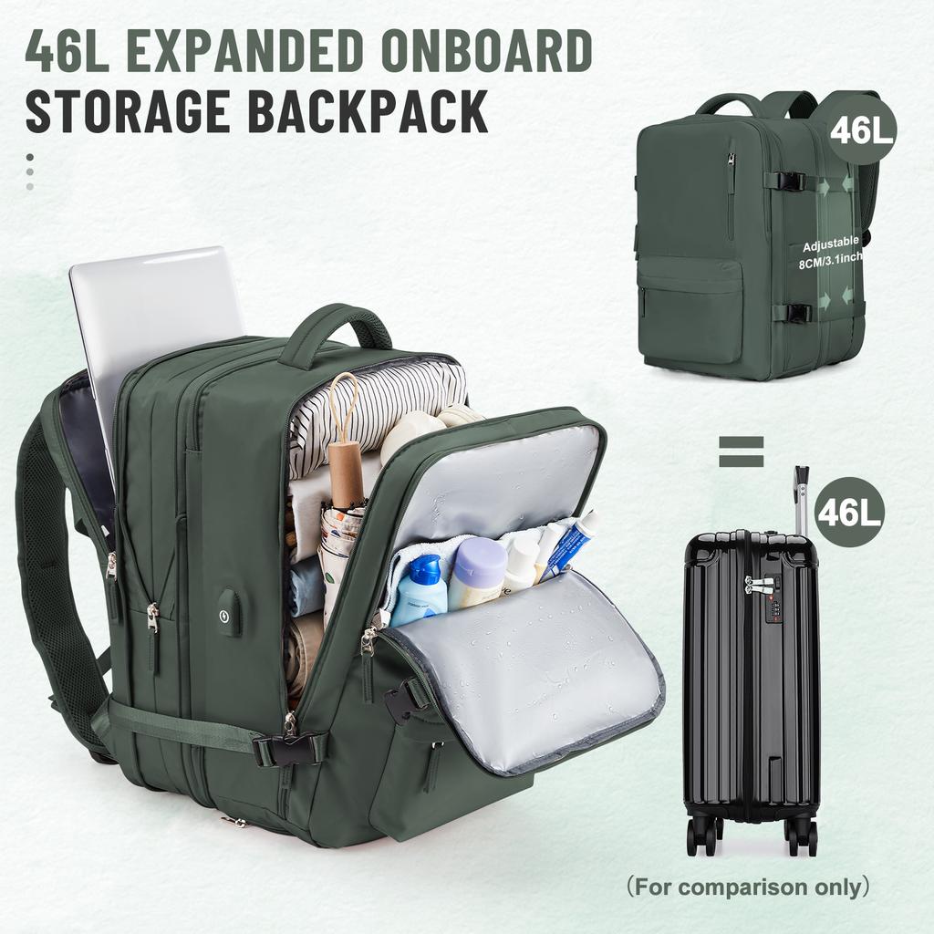 Expandable Travel Laptop Backpack for Men and Women, Large Capacity Waterproof Hand Luggage, Airplane Carry-On Bag