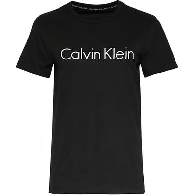 Calvin Klein Blusa de Pijama Confortável de Manga Curta com Estampa de Letras Color Block para Mulheres tops Preto 000QS6105E-001