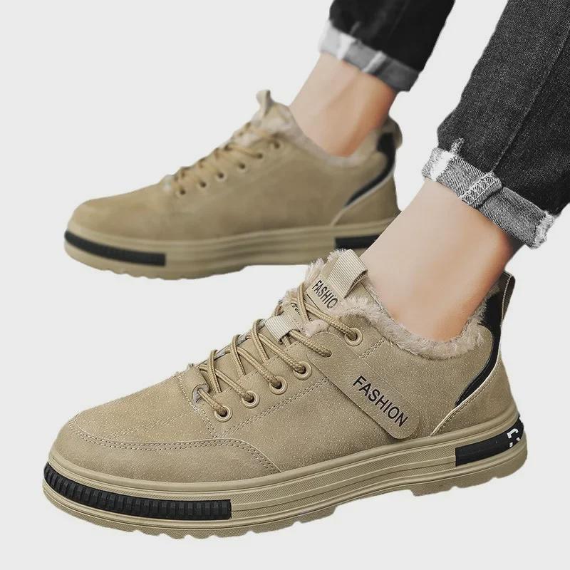 Pánské sametové zimní pracovní boty v korejském stylu - Protiskluzové, ležérní, univerzální sportovní boty a boty pro ochranu při práci