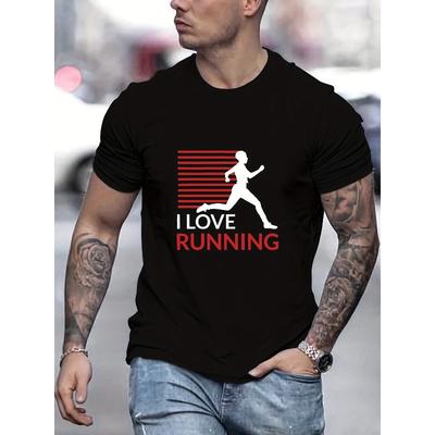 Ich liebe Laufen Print T-Shirt, T-Shirts für Männer, Lässiges Kurzarm-T-Shirt für den Sommer