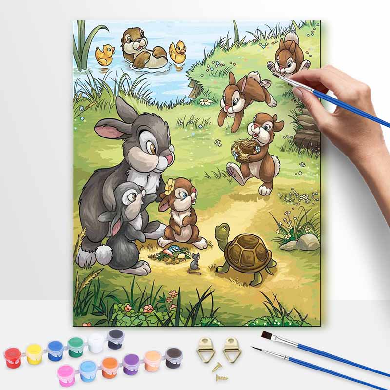 Disney Cute Thumper Rabbits DIY Oil Painting Kits Hand Painting Home Decor Craft Gift Ideas For Easter Woodland Forest Animals Scene