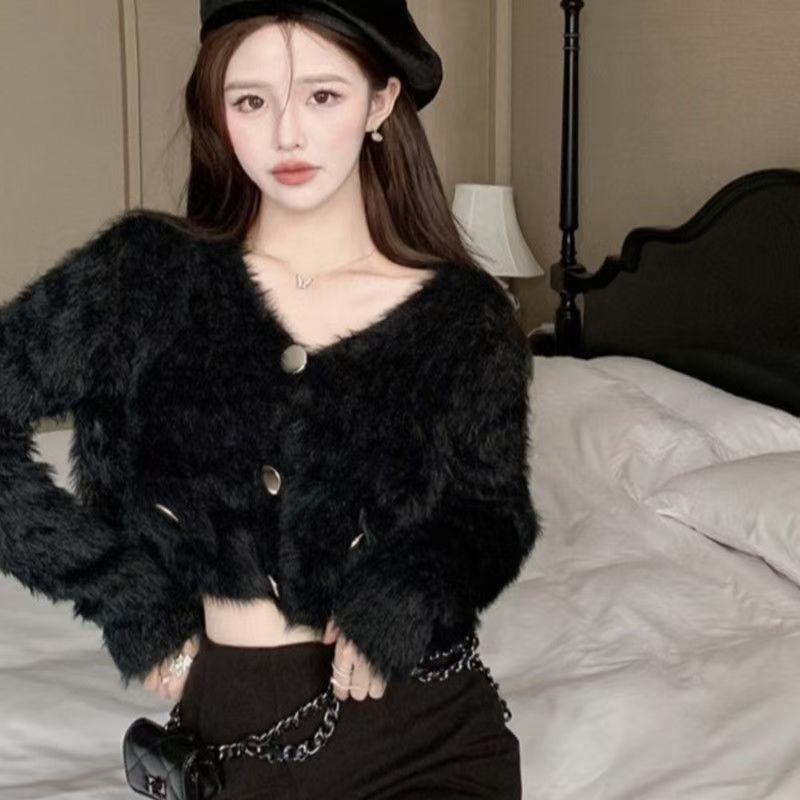 Autumn Short Retro Knitted Cardigan with a Niche Fragrance, Long Sleeved French Style New Mink Jacket Top
