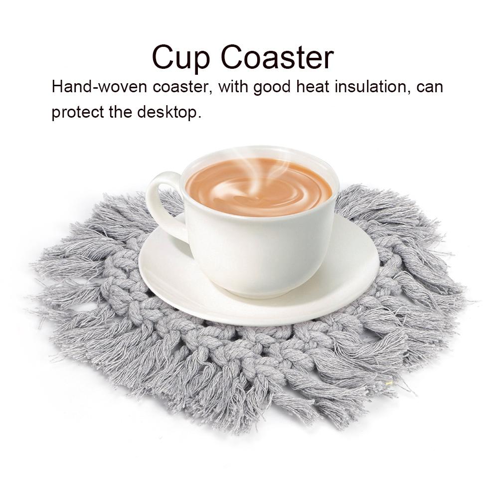 Haushalt Küche Baumwolle Kaffeetasse Untersetzer mit Quaste Hitzebeständiges Pad Platzset Dekoration(Gelbes Herzförmiges)