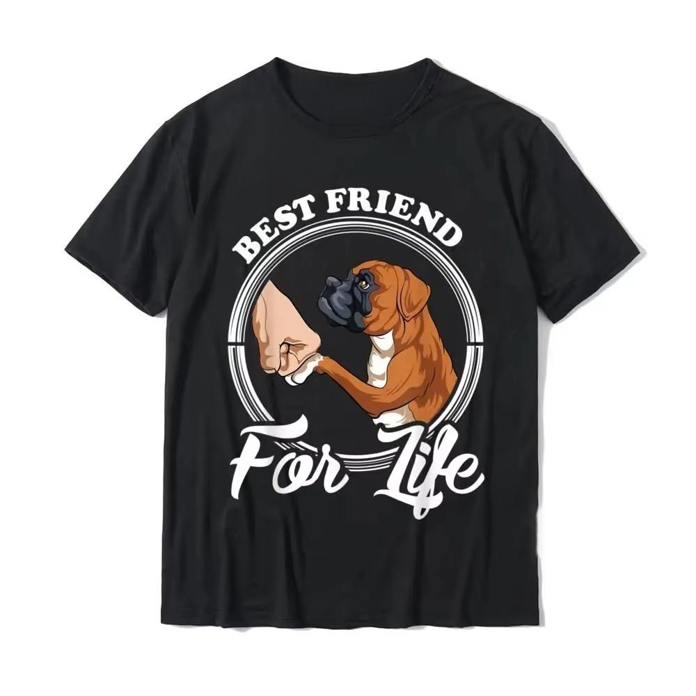 2025 Autumn and Winter Person and Dog Printed Short Sleeved Tees Thick Pure Cotton Round Neck High-quality Casual Style T-shirt