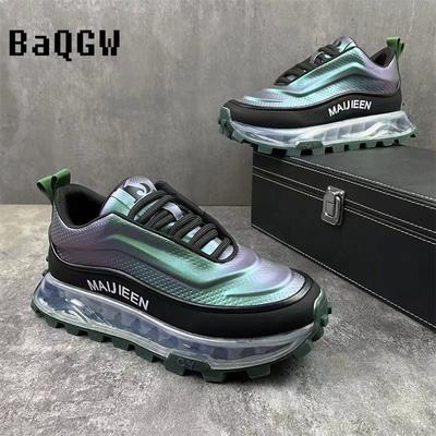 Fashion Laser Design High Quality Men Thick Sole Lace Up Casual Sports Running Shoes Color Block Luxury Breathable Chunky Sneakers