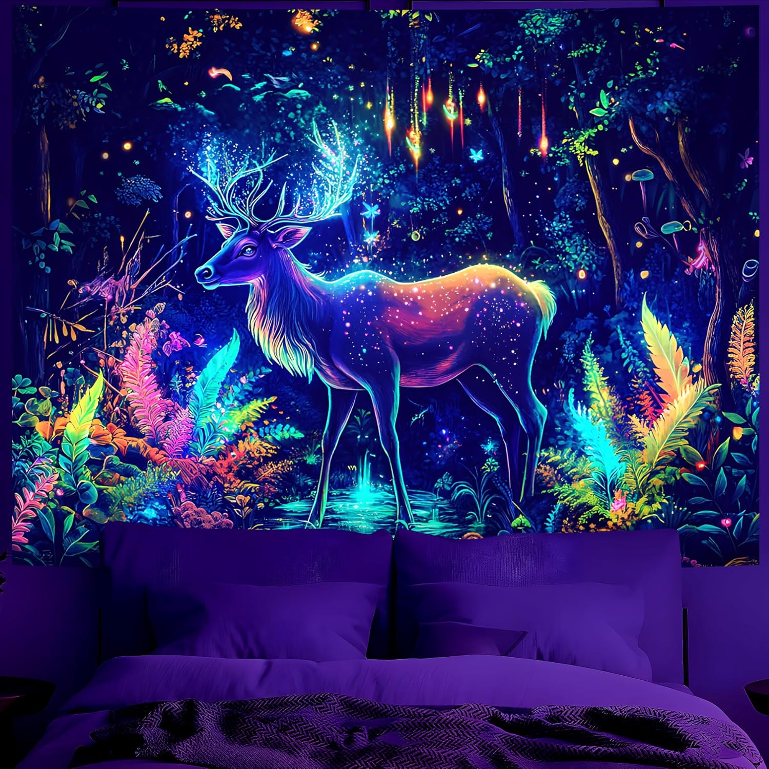Tapestry bvbox dark night psychedelic forest landscape 75x100 чёрный
