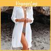 Womens White Long Loose Shirt Long Sleeved Smock Beach Vacation Sunscreen Cardigan