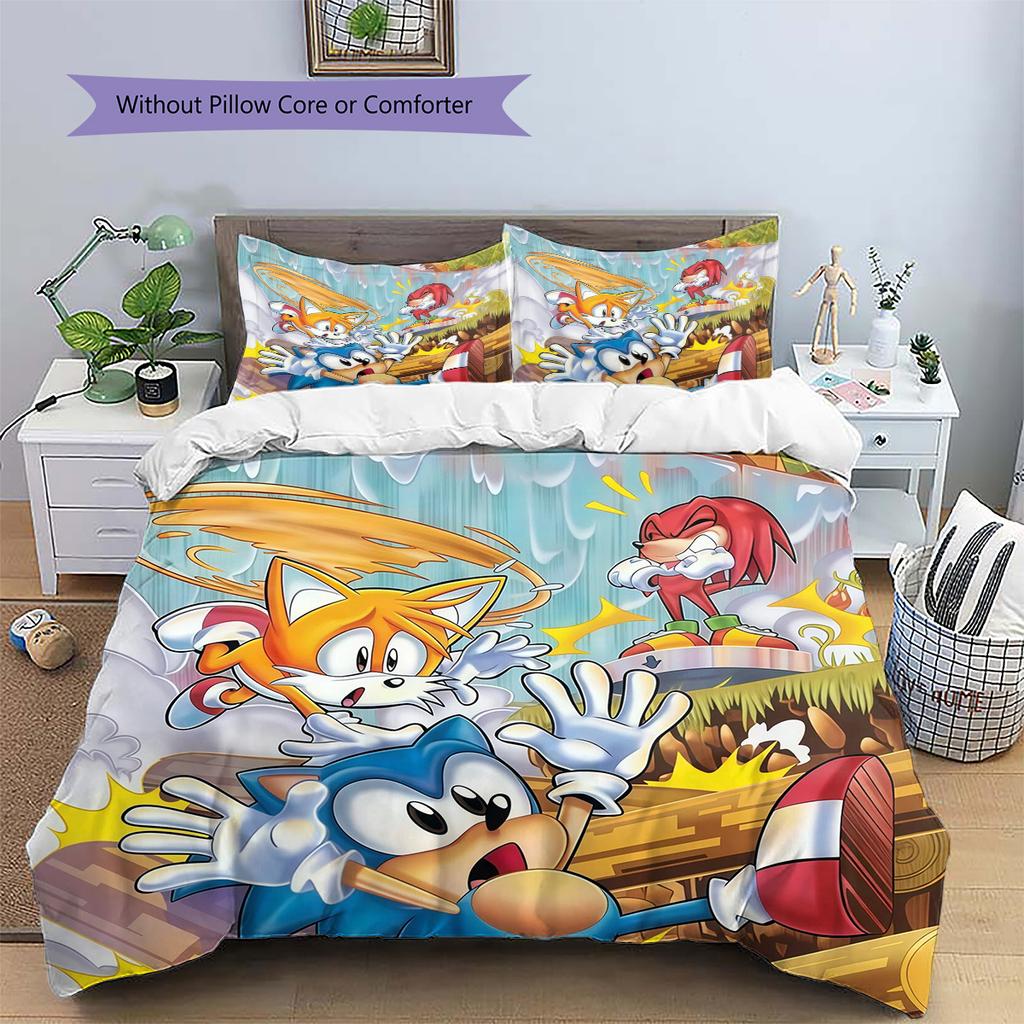 Sonic the Hedgehog3 Pattern Bedding Quilt Set Home Decoration Gift (1 * Duvet Cover + 2 * Pillowcase Without Core)