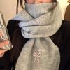 2025 Winter  College Style Imitation Cashmere Scarf Solid Color  Embroidered Bow Couple Scarf