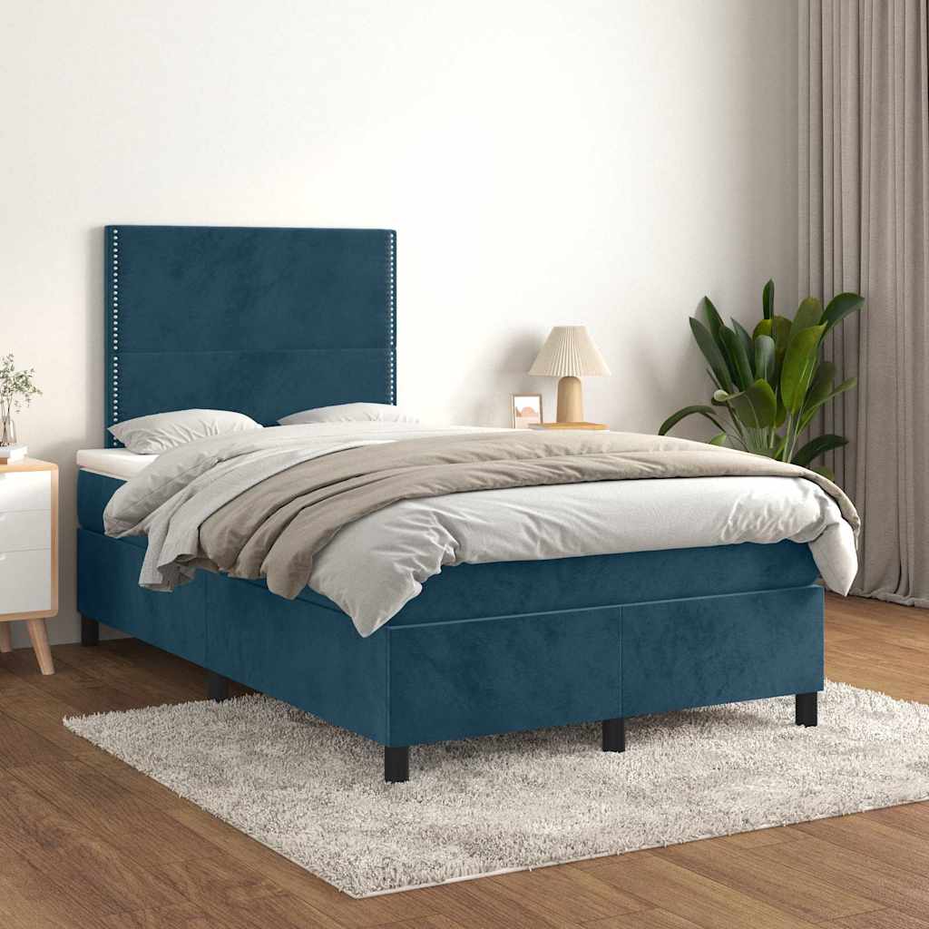 Box Spring Bed with Mattress Dark Blue 120 x 200 cm Velvet