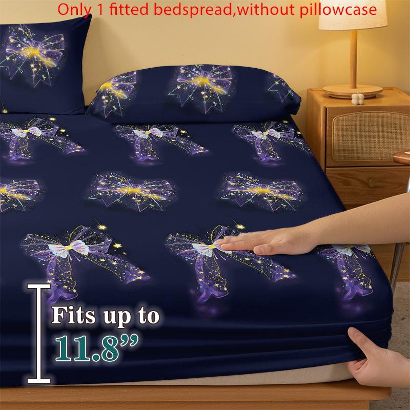 1 Simple Modern Starlight Butterfly Knot Printed Matte Fitted Sheet,Bedroom Printed Bed Cover,Bedding(Excluding Pillowcases)