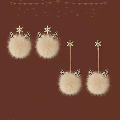Elegant Deer Antler Hairball Earrings for Women - Autumn/Winter Niche Design 2025