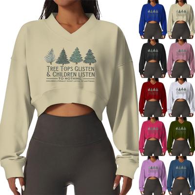 Women's Casual Fashionable Comfortable Padded V-Neck Christmas Printed Long Sleeve Sports Sweatshirt
