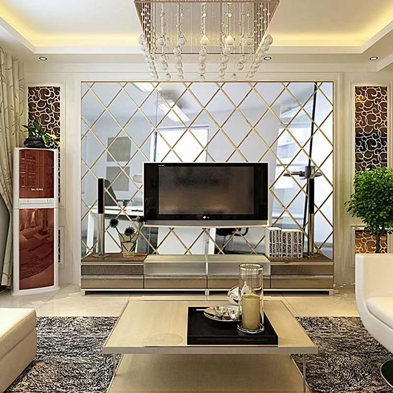 Acrylic Diamond Splicing Background Wall Mirror Sticker for Living Room Decoration