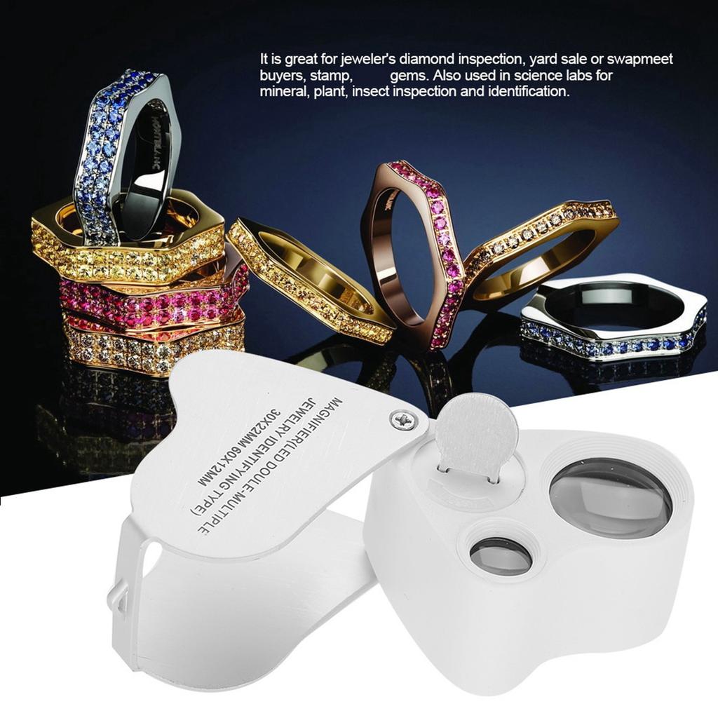 Jewelry Magnifying Glass, Handheld Magnifying Glass with 2 LED Lights for Stamps Inspection, Portable, Lightweight and , 30X 60X