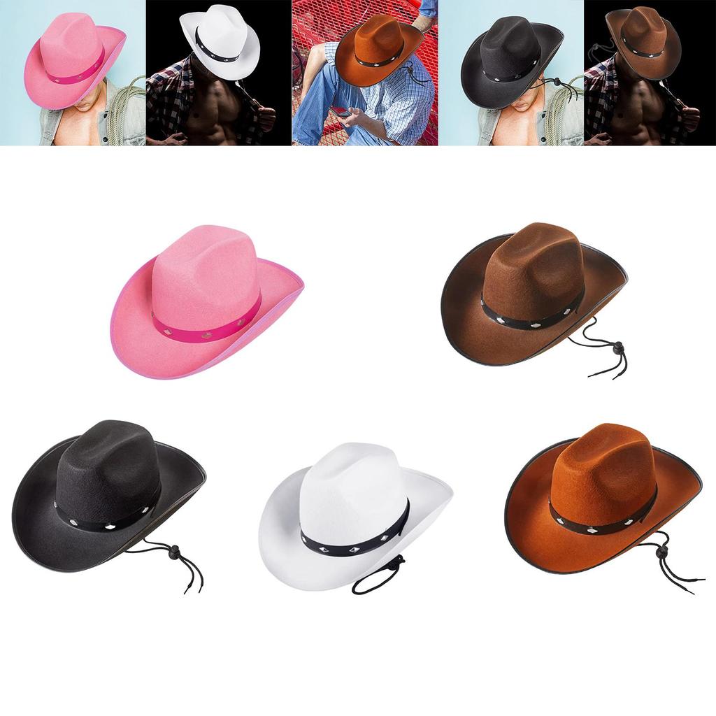 Cowboy Hat Western Wide Brim Felt Polyester Detail And Metal Embellishment Adjustable Closure