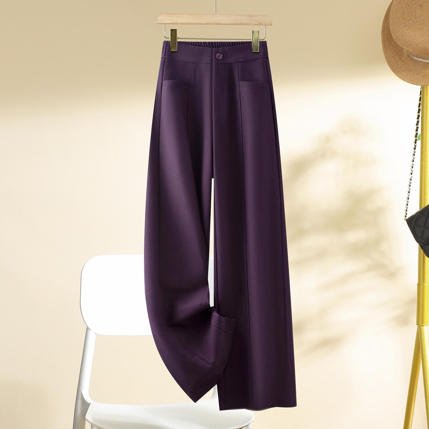 

Женские осенние 2025 фиолетовые брюки с высокой талией, широкими штанинами и эффектом похудения – свободные, драпирующиеся, прямого кроя Size 28 (105-115 jin) фиолетовый