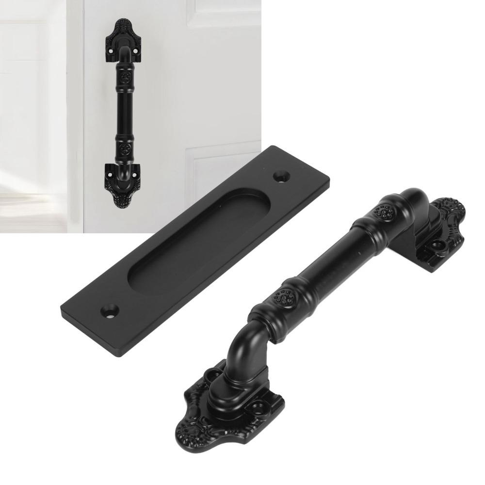 Black Double Sided Door Pull Metal Alloy Cabinet Door Handle Vintage Barn Door Pull Handle  Garages