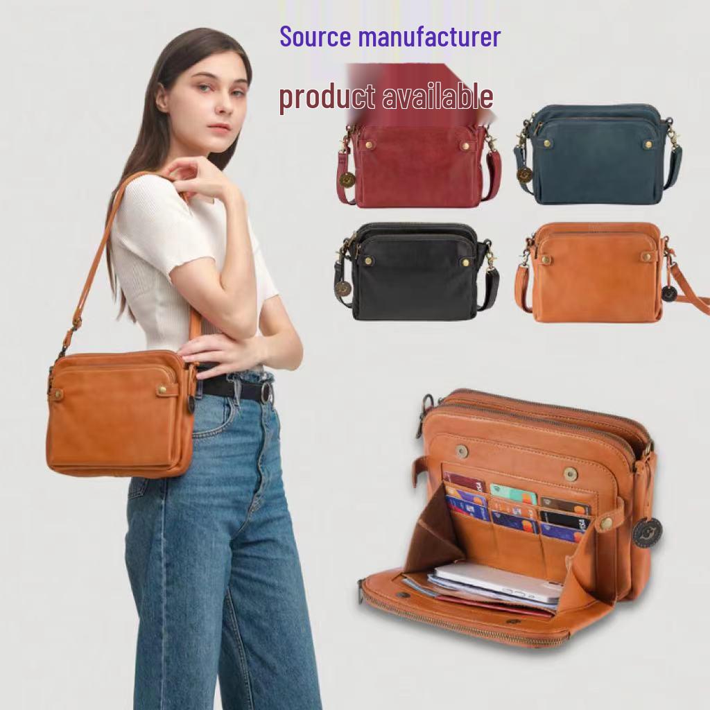 Three-Layer Leather Crossbody Clutch Bag