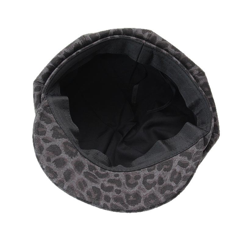 Retro Leopard Print Octagonal Newsboy Hat Female Autumn and Winter Maillard Shows Her Face Little British Forward Hat Versatile Short Brim Hat Tide