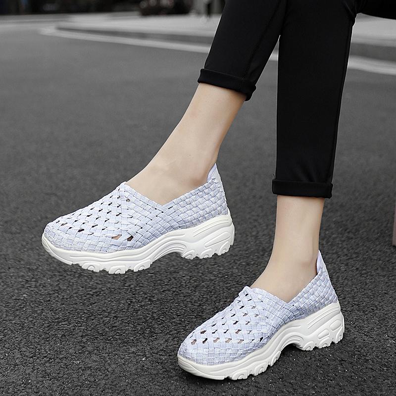 Summer Moccasin Pink Beach Shoes Women Multicolor Casual Weave Slip on Braided Elevator Sneakers Plus Size