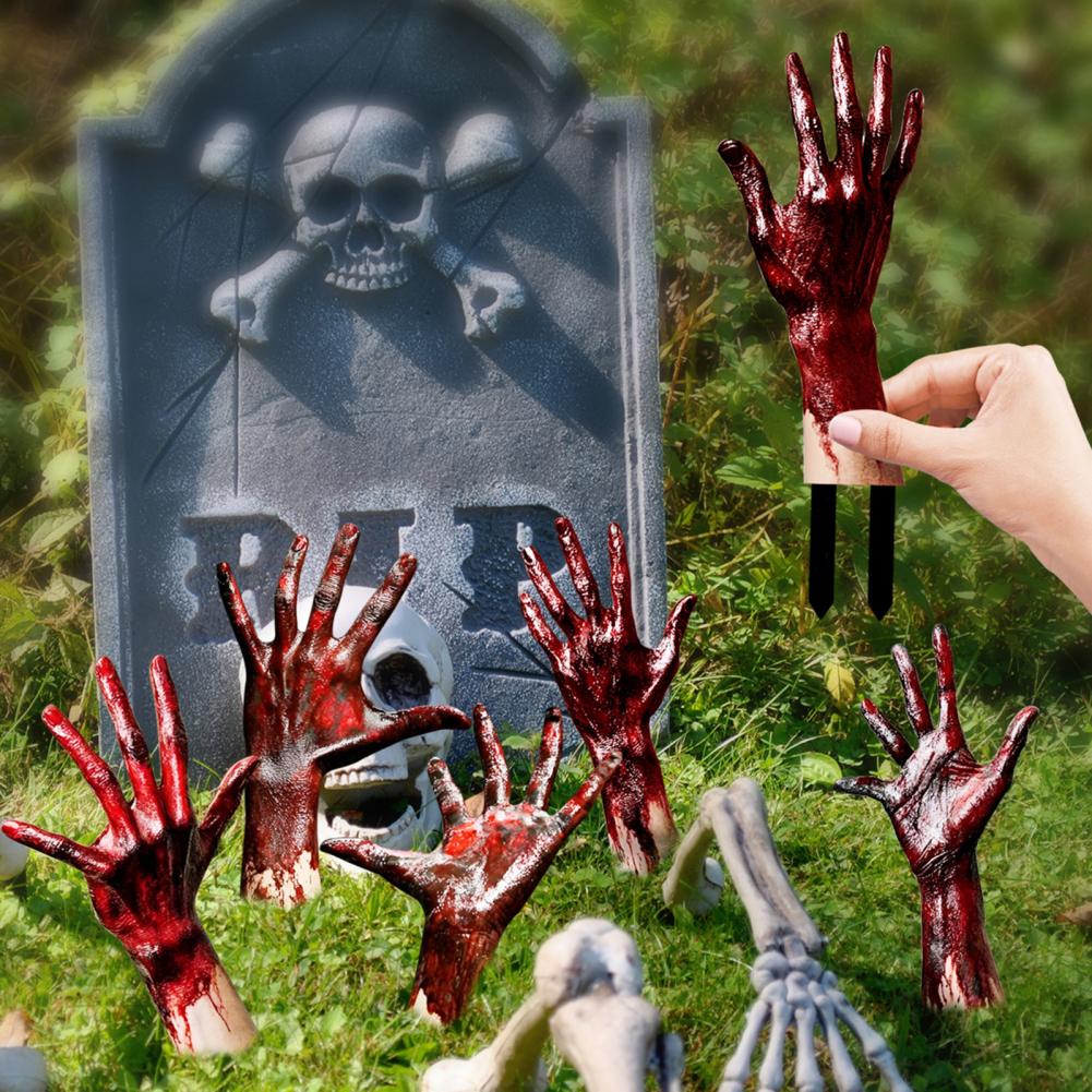 Pvc Garden Cards Spooky Yard Decorations Spooky Halloween Garden Stake Set with Blood Ghost Hand Shape for Creating for Garden