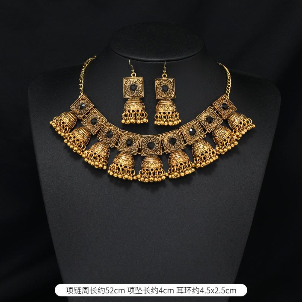 Pearl Bohemian Earrings Suit Gold Retro Clavicle Chain Fashion Ethnic Style Necklace  Women