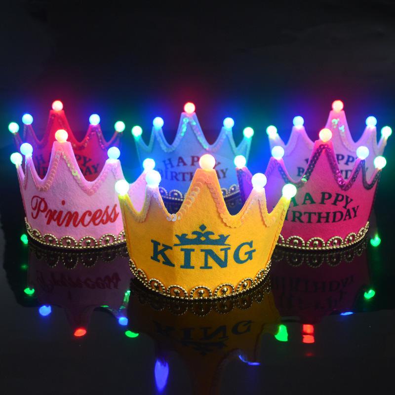 LED Light-Up Felt Birthday Party Hats for Kids - Glowing Crowns