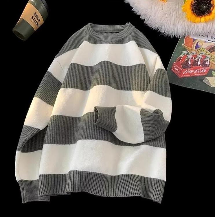 2025 Casual Color Block Striped Knit Sweater - Autumn Winter Unisex Round Neck Warm Top