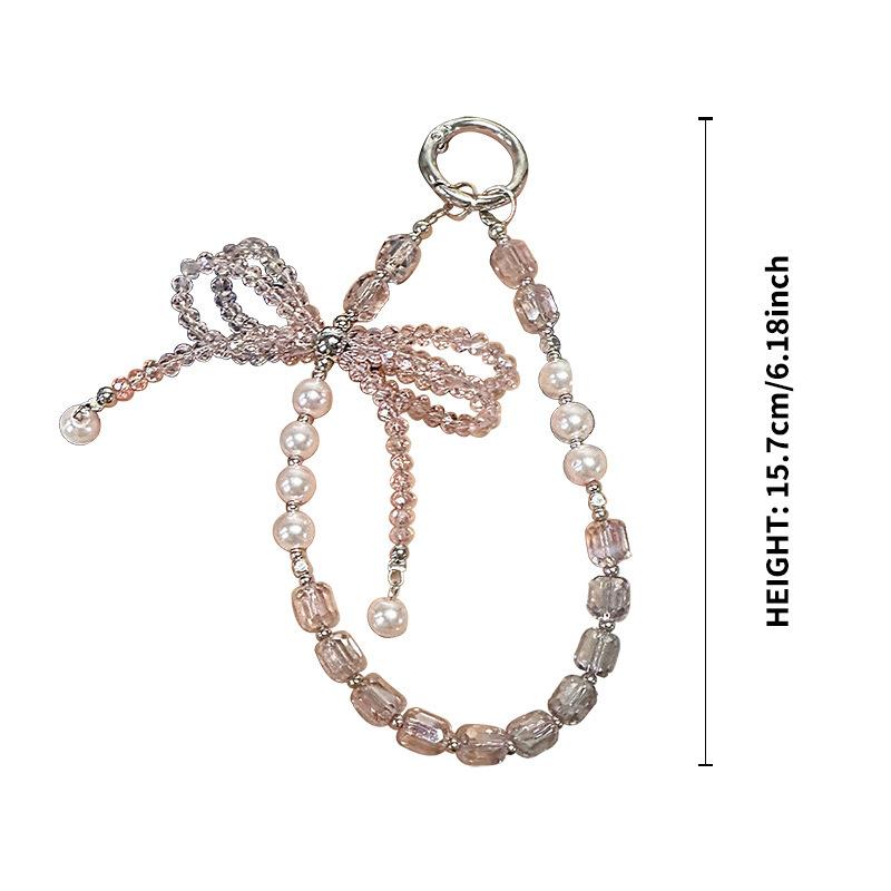 Mobile Phone Chain High-end Three-dimensional Crystal Bow Key Lanyard, Pearl Mobile Phone Lanyard Wrist Wholesale