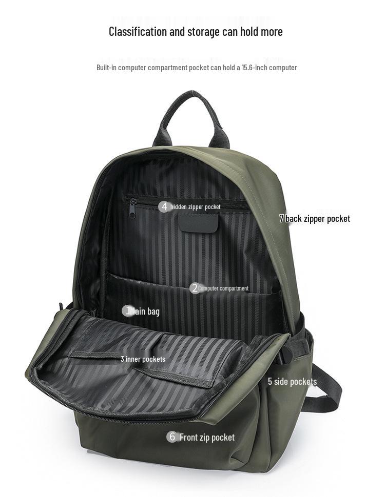 Lightweight Waterproof Nylon Backpack for Students, 14-15 Inch Laptop, Large Capacity, Outdoor Use