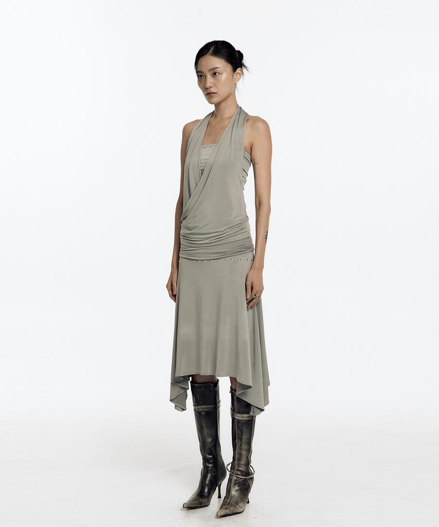 Kasiko Stud Drape Flare Skirt Warm Gray