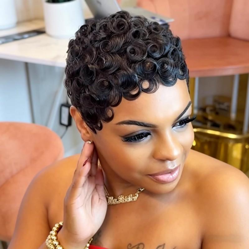 Short Curly Wig Black Women Natural Style Heat Resistant Synthetic Hair Mechanically Fashion Hairpiece