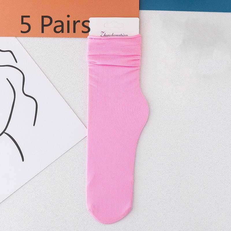 5 Pairs of Women's Summer Thin Breathable Academy Wind Tube Pile Socks