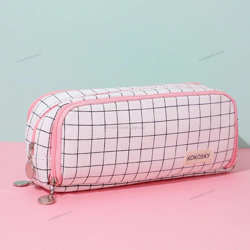 Estuche negro para lápices, gran espacio de almacenamiento, 2 compartimentos, bolsa de doble cara abierta, organizador de escritorio para estudiantes, útiles escolares