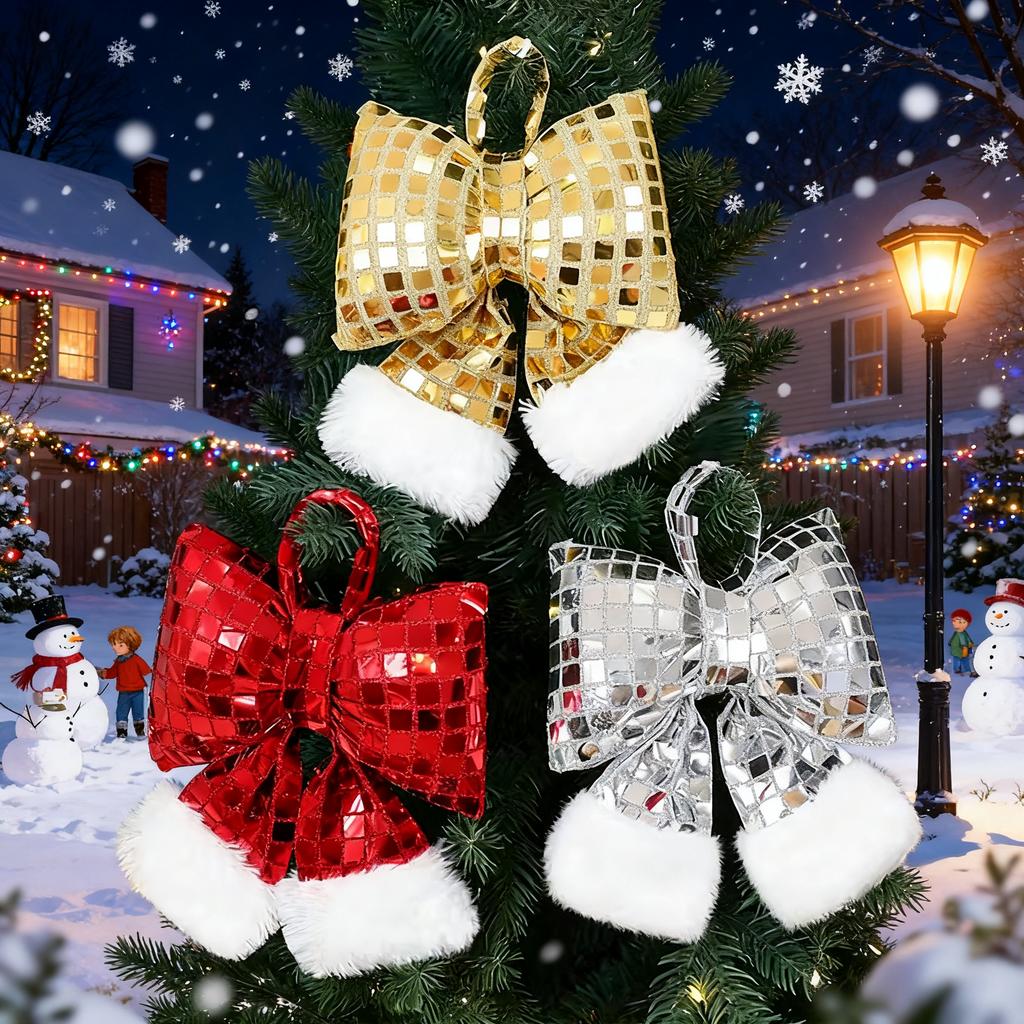 Mirror Bow Christmas Tree Ornaments Elegant Holiday Hanging Decoration for Xmas Tree Hotel Window Party Holiday Display