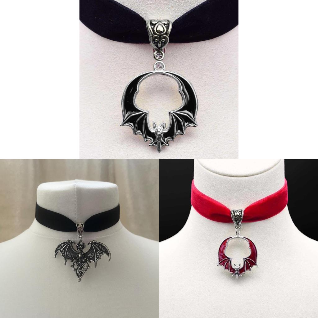 Gothic Silver Bat Pendant Necklace With Cross Chain For Vampire Role Play