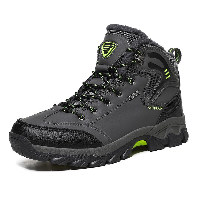 Mens Hiking Shoes Outdoor Anti Slip Plush Warm Thick Soled Breathable Comfortable Durable Leather Casual High Top Snow Boots Man