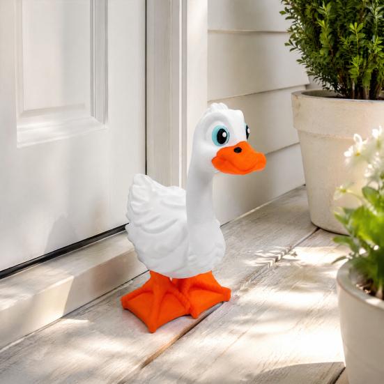 Handcrafted Style Garden Statue 3D Printed Yard Goose Statue, Cute White Long Neck Porch Decor with Whimsical Outdoor Accent Orange Beak Feet,