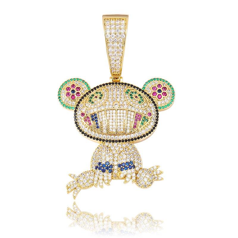 Cute Cartoon Character Pendant Necklace Full Zircon Hip Hop Trendy Jewelry Gold Plated