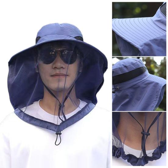 Outdoor Sun Hat with Mosquito Head Net Neck Flap Breathable Men Women Fishing Hiking Camping Climbing Face Netting Wide Brim Hat