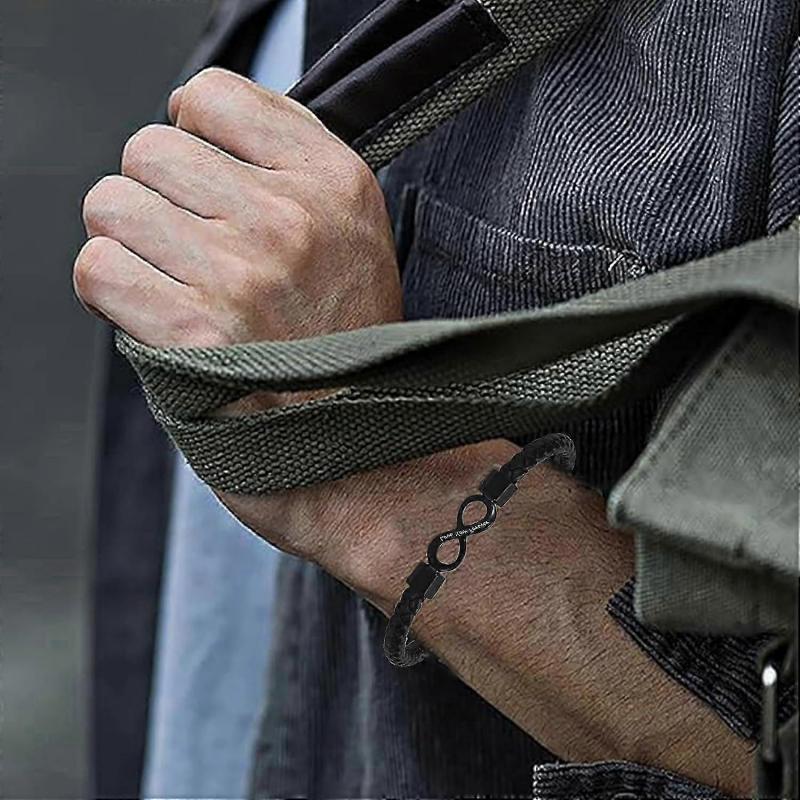 To My Man, I Love You Forever & Always Infinity Leather Bracelet, Mens Stainless Braided Leather Bracelet with Magnetic Clasp, Christmas Birthday Vale