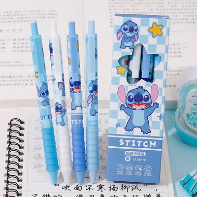 4pcs/box Kawaii Disney Stitch Press Gel Pen Writing 0.5mm Cartoon Black Neutral Pen Office School Supplies Study Stationery Gift