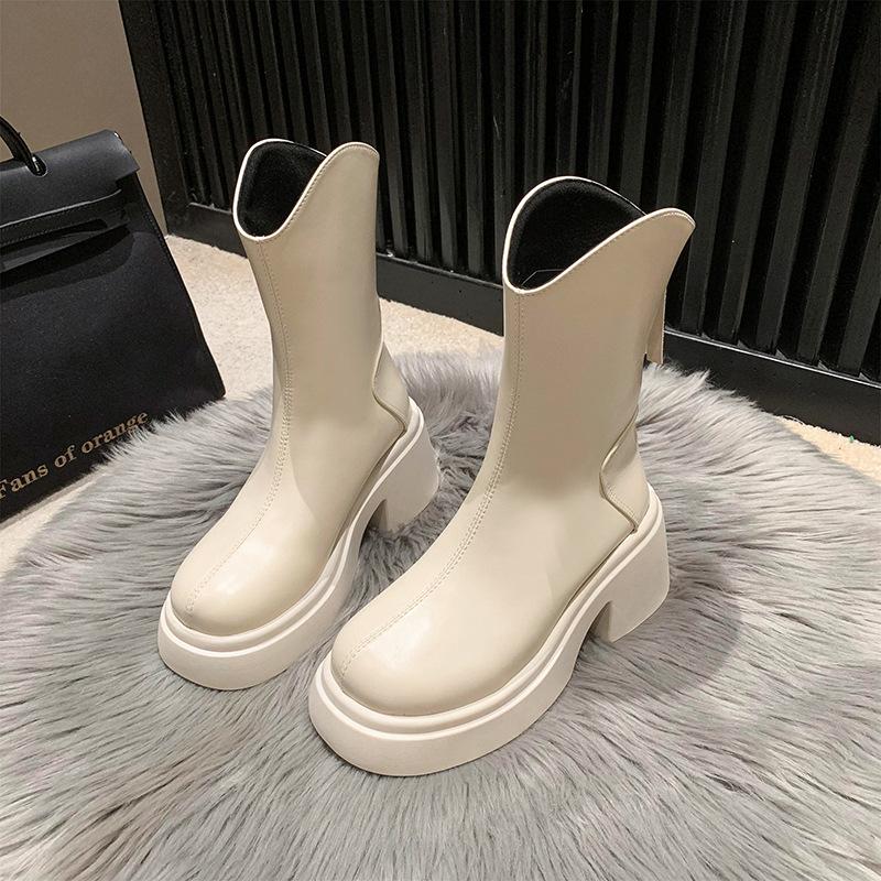 But knee boots women's shoes autumn and winter new V-mouth heightening thick heel thin short boots high thick-soled knight boots